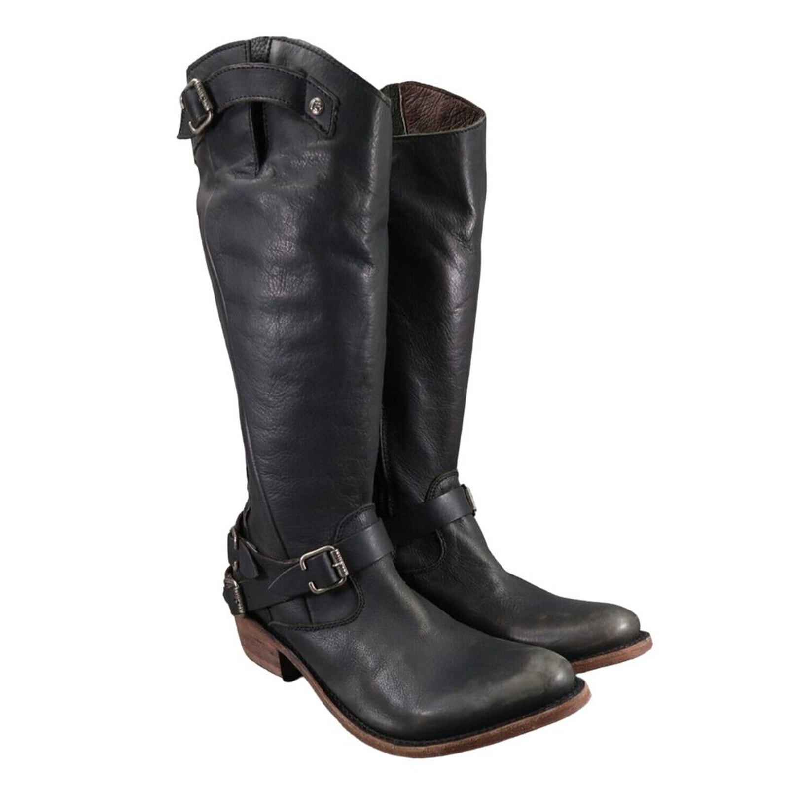 Liberty Black Boots Womens 9.5 Leather Western Riding Distressed Buckle Harness